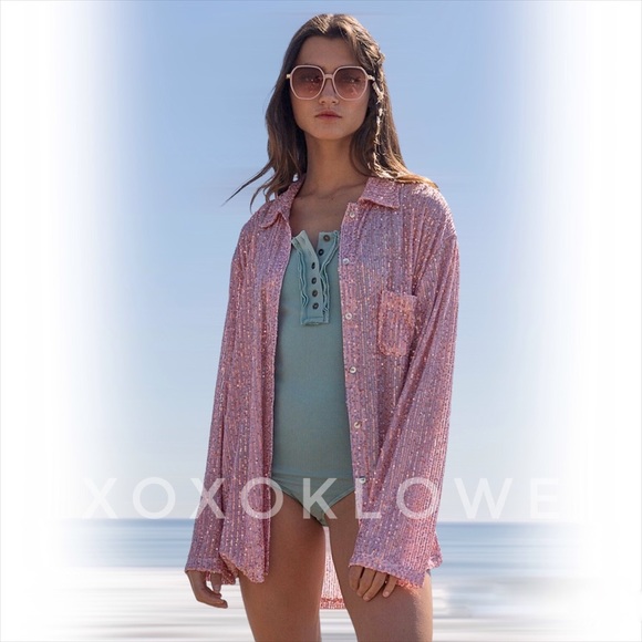 LAST 1 POL Pink Sequin Princess Button Down Shirt Blouse - Picture 11 of 15